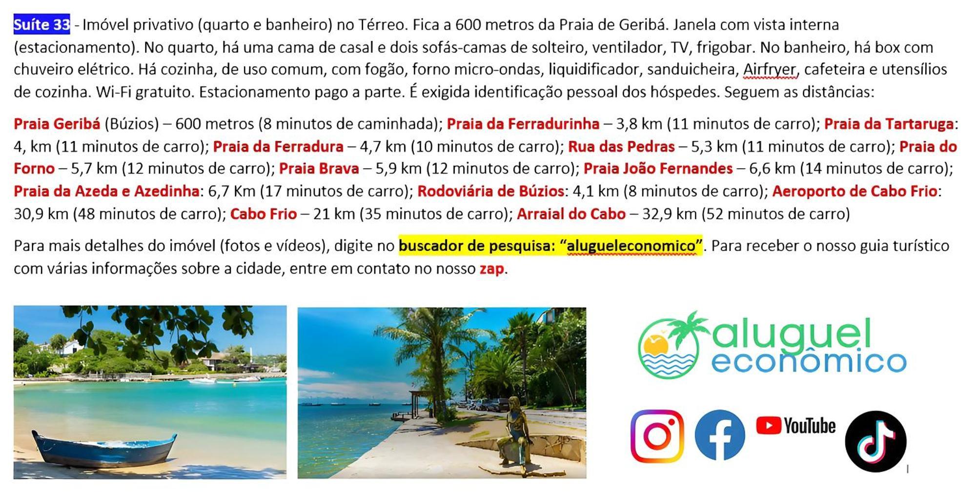 Buzios - Geriba - Suites - Aluguel Economico Exterior foto